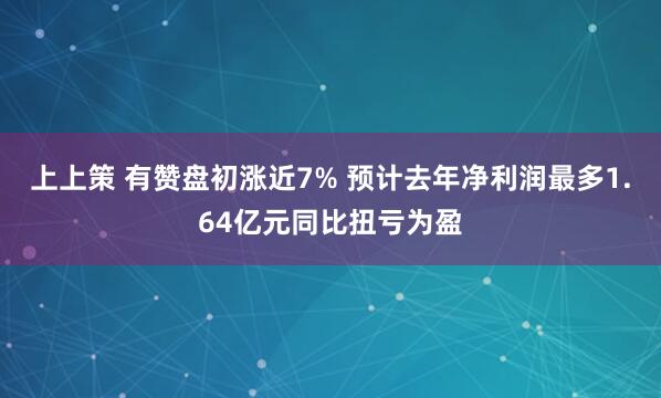 上上策 有赞盘初涨近7% 预计去年净利润最多1.64亿元同比扭亏为盈